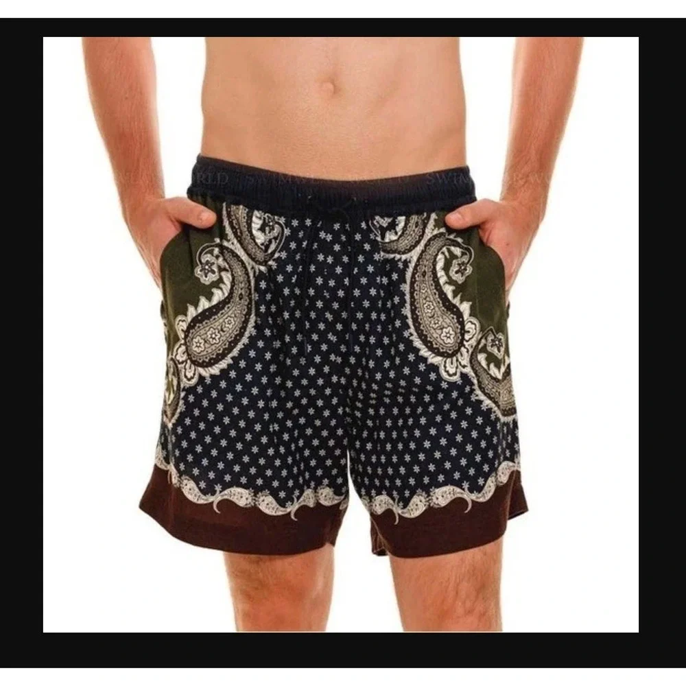 NEW‎ Agua Bendita Cipres Cece Mens Shorts Vacation Resort Cruise Paisley Linen